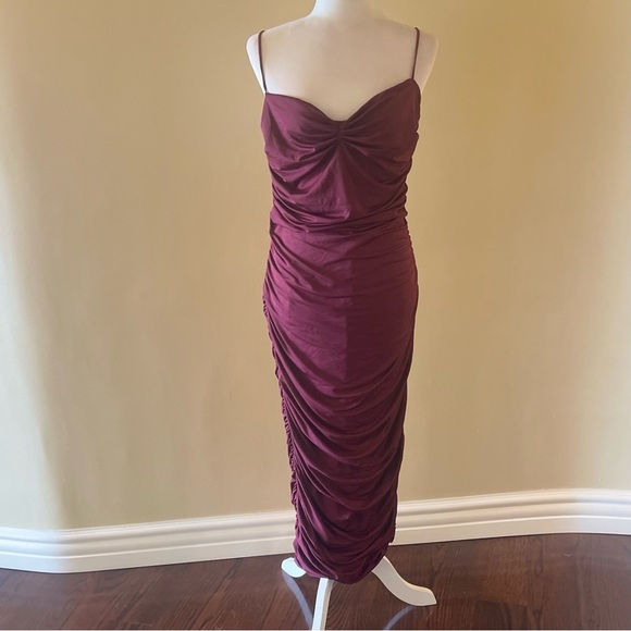 L’VOW Women Rushed Bodycon Spaghetti Strap Backless Maxi Pencil Dress- Burgundy - Picture 1 of 7